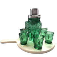 Wholesale high quality glass kitchen jar set /cactus juice gift cup set with cup holder wood