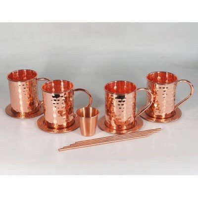 Copper Mug With Copper Handle Food-Safe Hammered Drinking Water and Beer Gift Set Cups for Moscow Mules