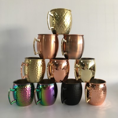 16oz Stainless Steel Copper Mule Cups For Moscow Mules, Premium Handcrafted Food-Safe Hammered  Drinking Water And Beer