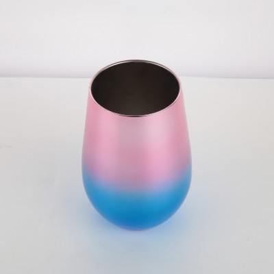 12oz Gradient Color Stainless Steel Wine Glasses double wall tumbler Vacuum Insulated Gradient Color Egg shape