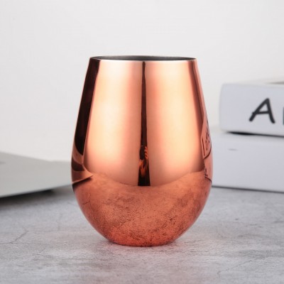 18oz Single Wall Stainless Steel Stemless Wine Glasses Copper Wine Glasses Copper Plated Beer Cup Egg Shape Wine Cup