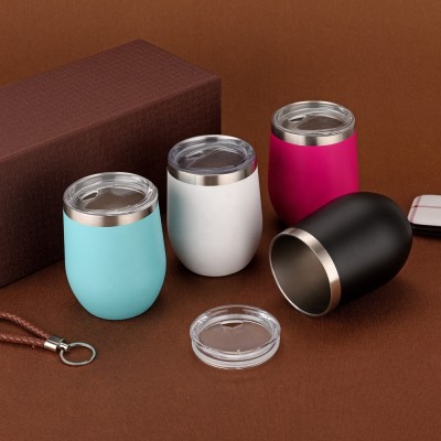 Vacuum Insulated Double Wall 12oz Stainless Steel 18/8 Food Grade FDA  Wine Glass Coffee Cup with cap Egg Shape